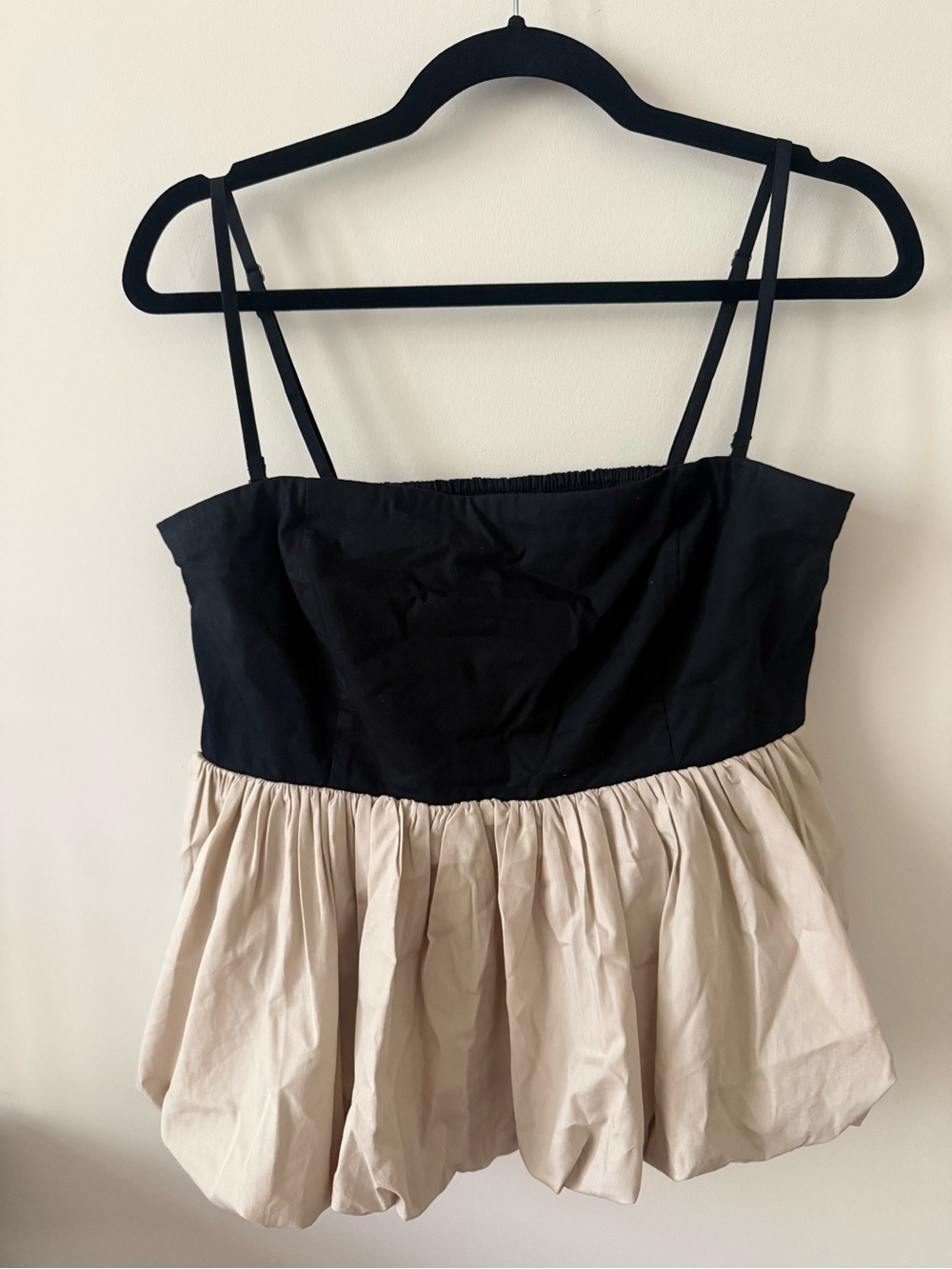 A&F Black and Cream Spaghetti Strap Peplum Top